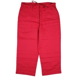 LRL Ralph Lauren 100% Linen Capris Pants Womens 8 Bright Red Belted Woven Summer